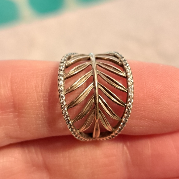 Pandora sz 6 tropical palm leaf ring 925 ALE 52 sterling silver CZ - Picture 7 of 12